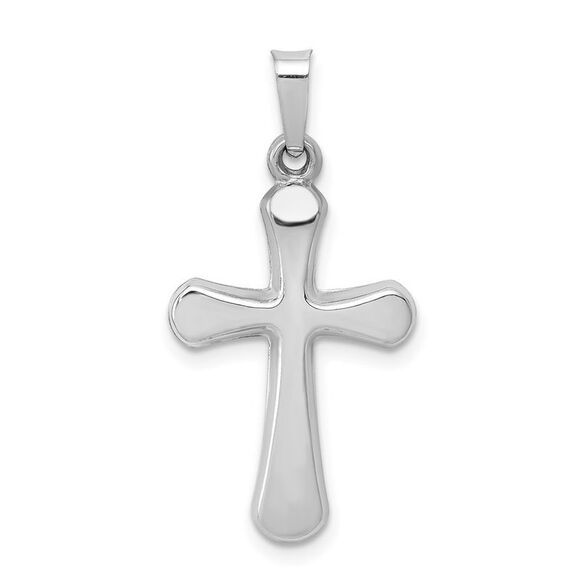 14k White Gold Polished Rounded Hollow Cross Pendant 14 x 28mm
